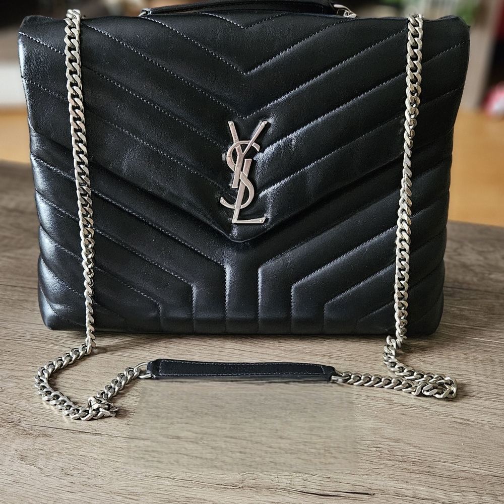 Yves Saint Laurent Black Chevron Leather Shoulder Bag